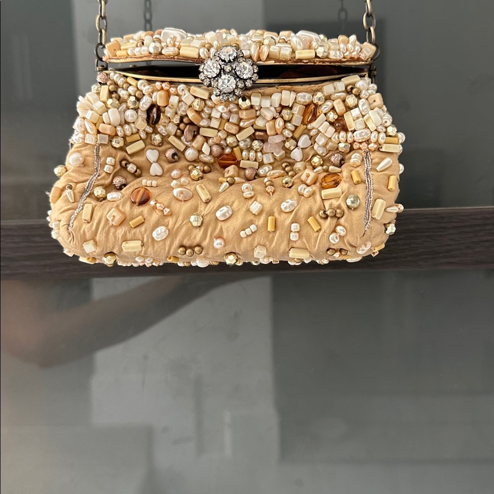 Mary Frances Gold and White Beaded Clutch
